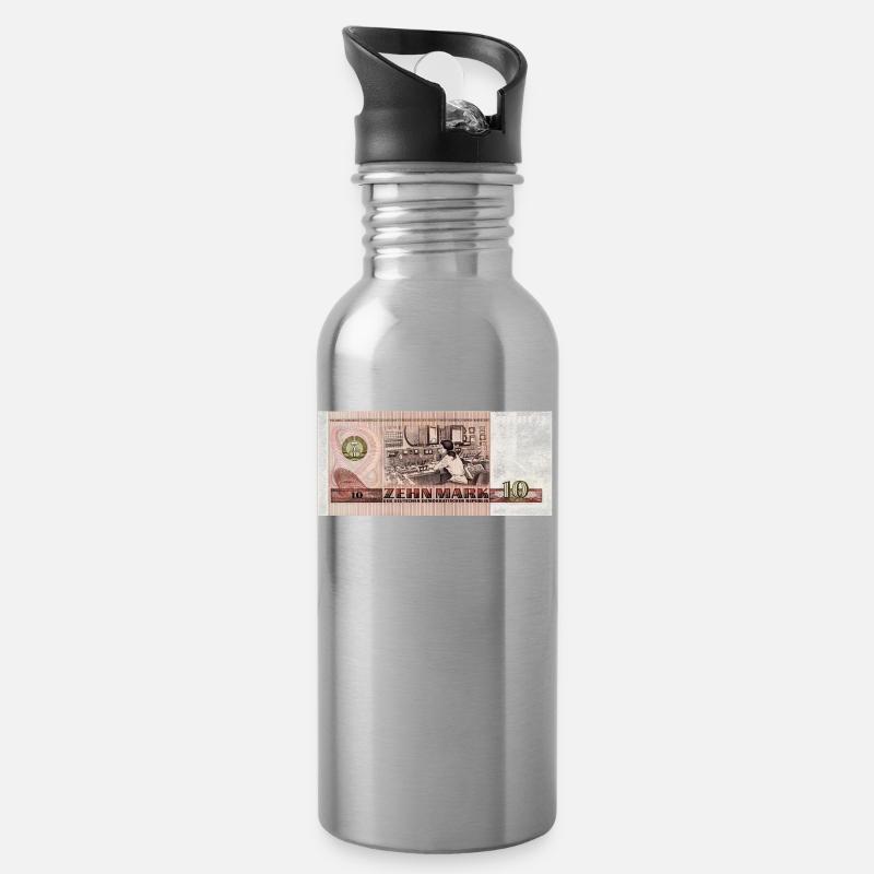 10 Markschein der DDR - Trinkflasche mit integriertem Trinkhalm - Lightsilver