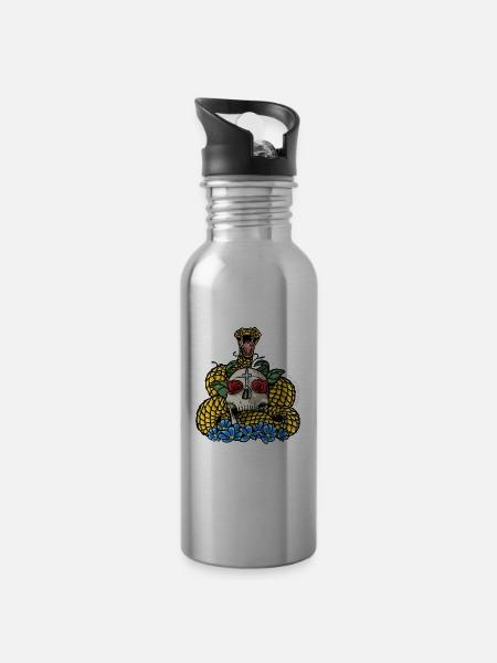 "All That Writhes And Blooms" - Water bottle with straw - silver