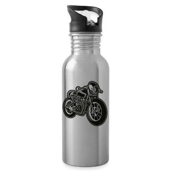 Cafe Racer Motorcycle 01_black white - Water bottle with straw - silver - Right