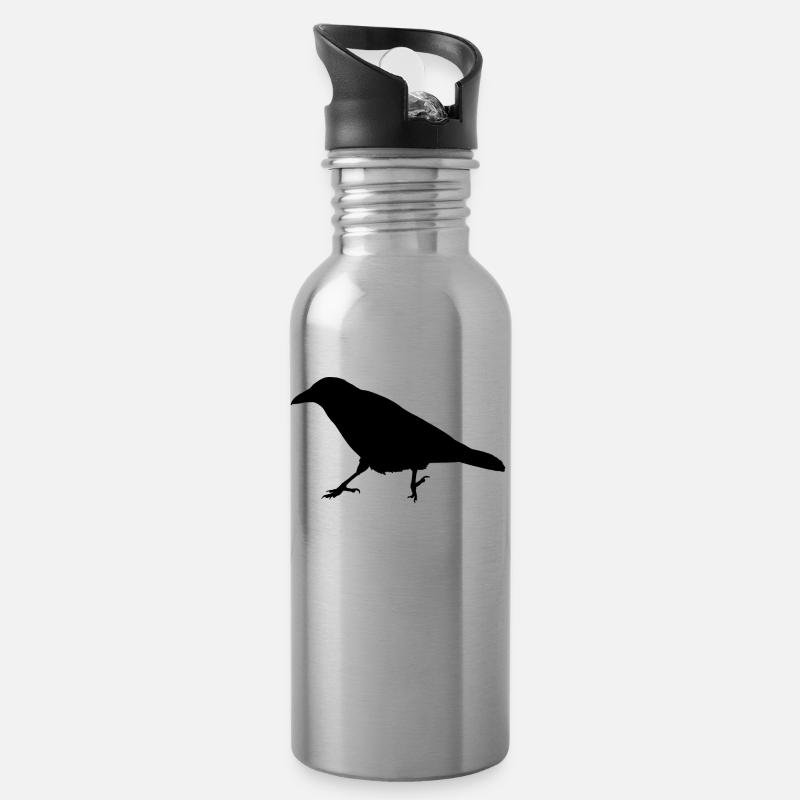 Krähe Rabe Silhouette - Trinkflasche mit integriertem Trinkhalm - Lightsilver