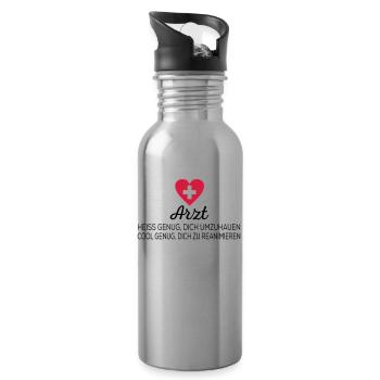 Arzt - Trinkflasche mit integriertem Trinkhalm - Lightsilver - Rechts