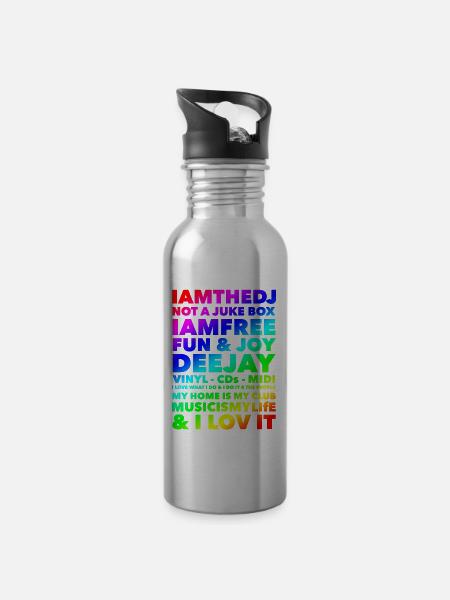 I AM THE DJ - Trinkflasche mit integriertem Trinkhalm - Lightsilver