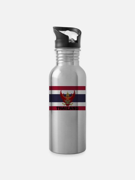 thailand flag - Water bottle with straw - silver