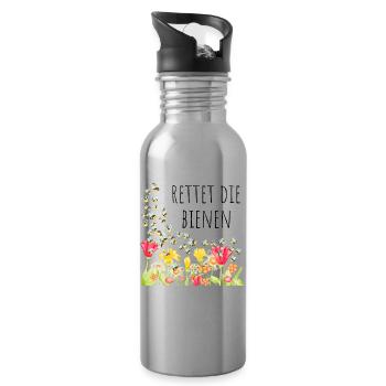 Rettet die Bienen - Trinkflasche mit integriertem Trinkhalm - Lightsilver - Rechts