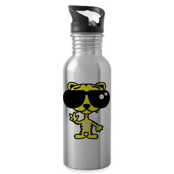 Cooler Lustiger Tiger - Trinkflasche mit integriertem Trinkhalm - Lightsilver - Rechts