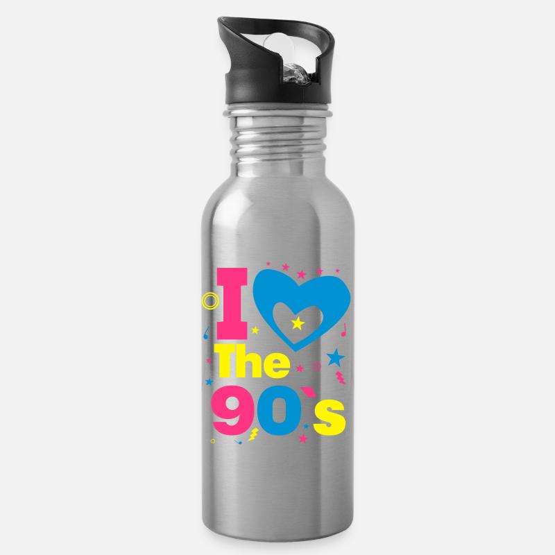 i love 90 - Trinkflasche mit integriertem Trinkhalm - Lightsilver