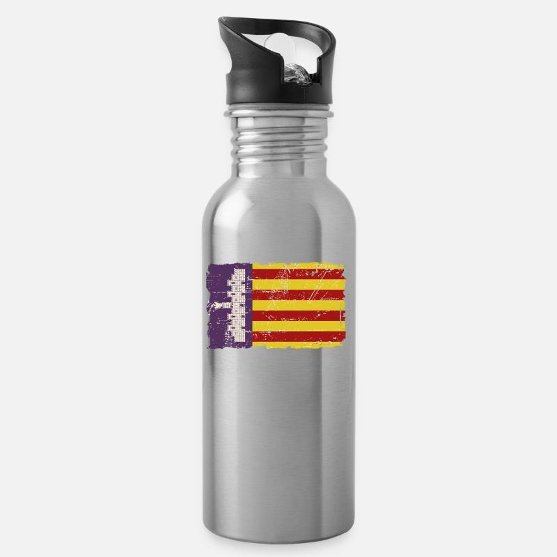 Mallorca Vintage Flag - Trinkflasche mit integriertem Trinkhalm - Lightsilver