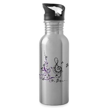 Clef with music notes and floral elements - Water bottle with straw - silver - Right