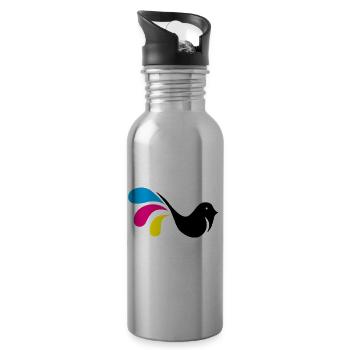 Colorful bird graphic - Water bottle with straw - silver - Right