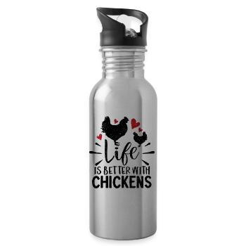 La vie est meilleure avec l'idée de cadeau de poulets - Gourde avec paille intégrée - argent clair - Droite