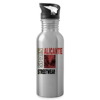 Alicante Spain City Skyline Holiday Home Love - Water bottle with straw - silver - Right