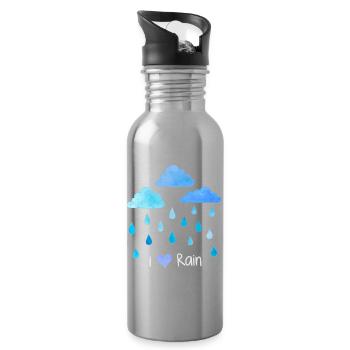 I love rain, raindrops, weather clouds, wet - Water bottle with straw - silver - Right