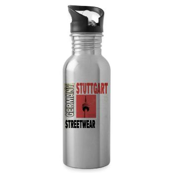 Stuttgart Germany City Skyline Home Love - Water bottle with straw - silver - Right