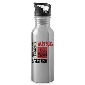 Würzburg Germany City Skyline Home Love - Water bottle with straw - silver - Right