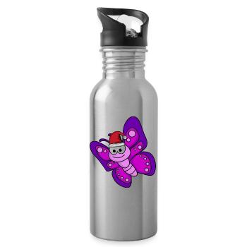 Schmetterling Comic Weihnachten - Trinkflasche mit integriertem Trinkhalm - Lightsilver - Rechts
