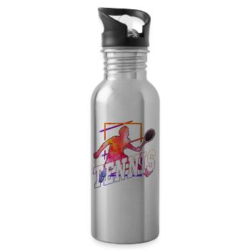 Tennis Tennis Player Ball Sport Vintage Retro - Water bottle with straw - silver - Right