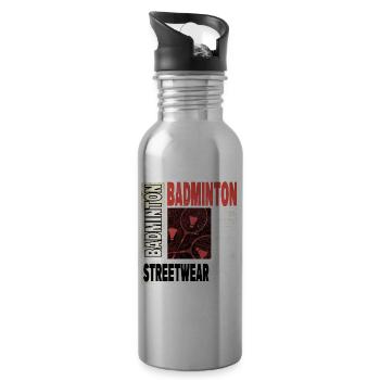 Badminton Badminton Sport Player Vintage Retro - Water bottle with straw - silver - Right