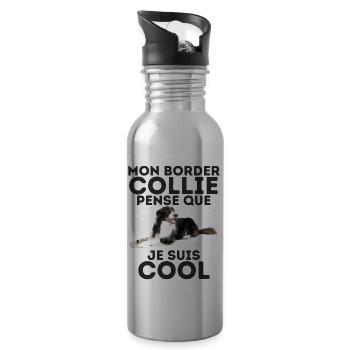 border collie 6 - Gourde avec paille intégrée - argent clair - Droite