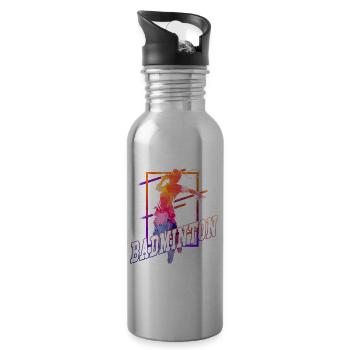 Badminton Badminton Sport Player Vintage Retro - Water bottle with straw - silver - Right