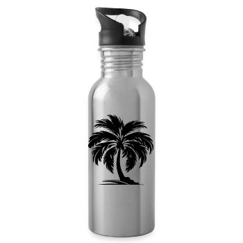 Palme Silhouette Symbol - Trinkflasche mit integriertem Trinkhalm - Lightsilver - Rechts