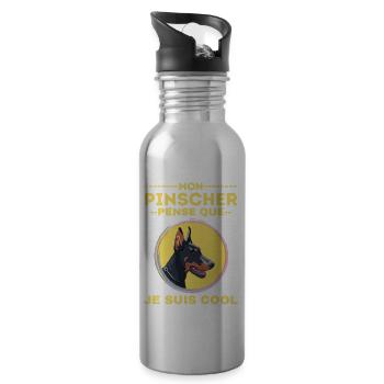 Chine de race PINSCHER 2 - Gourde avec paille intégrée - argent clair - Droite