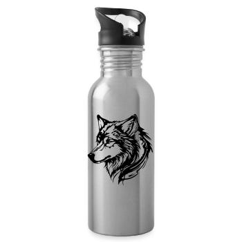 Tête de loup - Gourde avec paille intégrée - argent clair - Droite