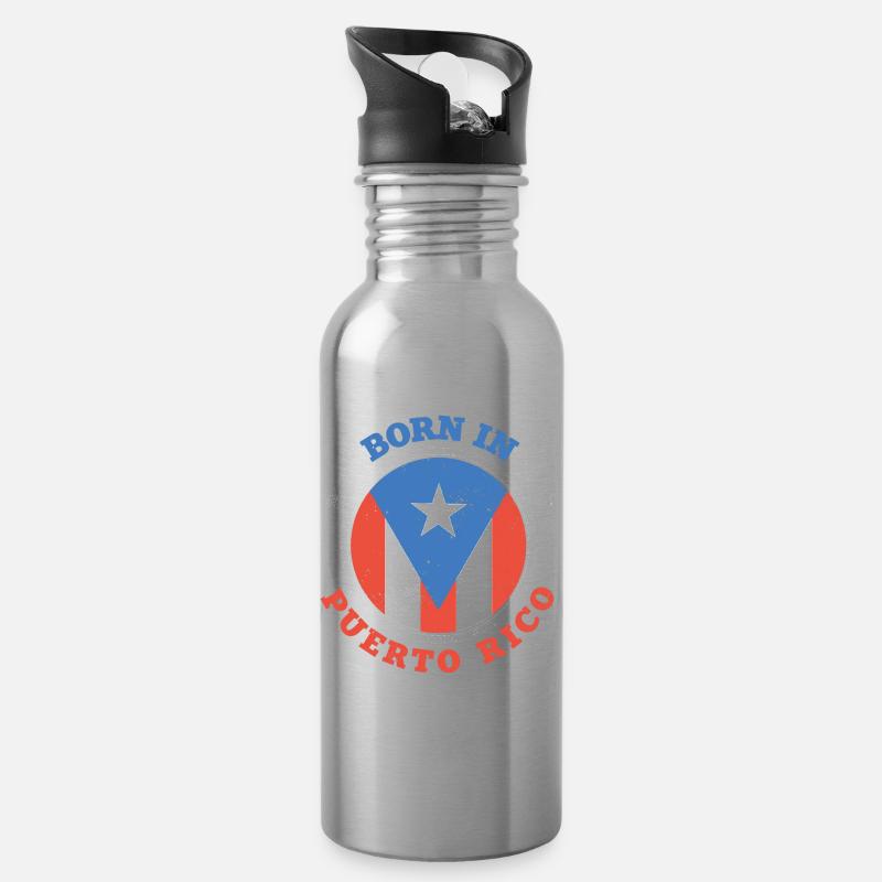 Puerto Rico - Trinkflasche mit integriertem Trinkhalm - Lightsilver