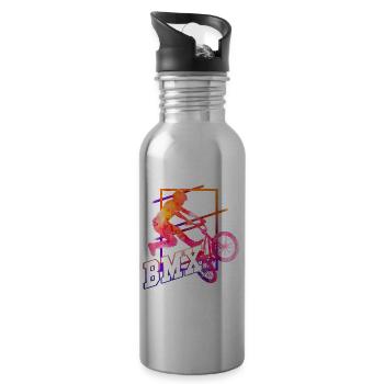 BMX Fahrrad Biker Stunt Trick Freestyle Sport - Trinkflasche mit integriertem Trinkhalm - Lightsilver - Rechts