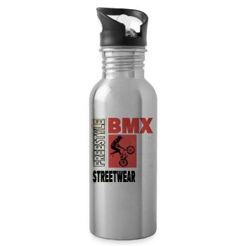 BMX Fahrrad Biker Stunt Trick Freestyle Vintage - Trinkflasche mit integriertem Trinkhalm - Lightsilver - Rechts