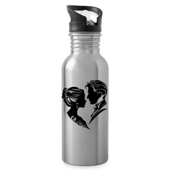 Ehepaar Hochzeit Silhouette - Trinkflasche mit integriertem Trinkhalm - Lightsilver - Rechts