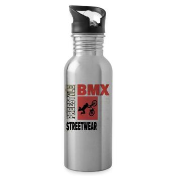BMX Bike Biker Stunt Trick Freestyle Vintage - Water bottle with straw - silver - Right