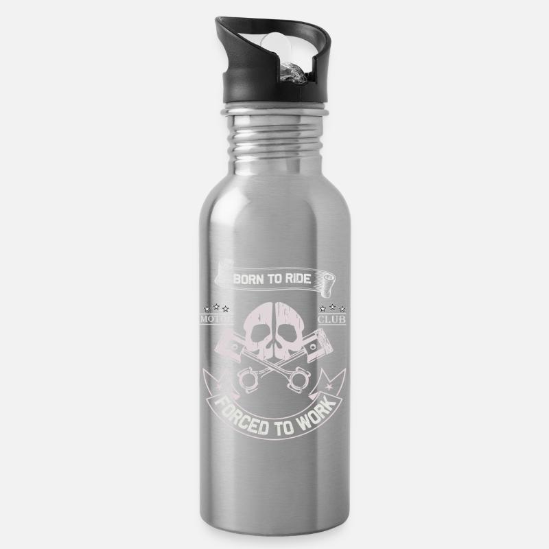 Born To Ride MC Skull Piston Design - Trinkflasche mit integriertem Trinkhalm - Lightsilver
