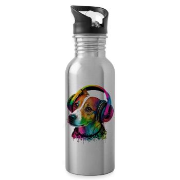 Jack Russell avec des écouteurs vives chien - Gourde avec paille intégrée - argent clair - Droite