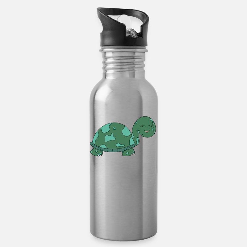 Schildkröte - Trinkflasche mit integriertem Trinkhalm - Lightsilver