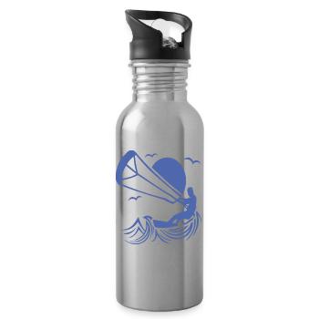 Kitesurfer Silhouette, Kiten Abenteuer Design - Trinkflasche mit integriertem Trinkhalm - Lightsilver - Rechts