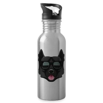 Schwarzer Hund mit Sonnenbrille - Trinkflasche mit integriertem Trinkhalm - Lightsilver - Rechts