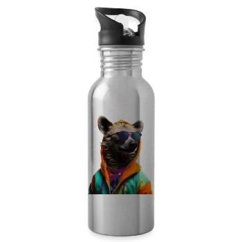Hyäne mit Sonnenbrille Bunt Coole Hyänen Afrika - Trinkflasche mit integriertem Trinkhalm - Lightsilver - Rechts