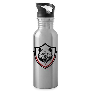Grizzly Bear Shield - Water bottle with straw - silver - Right