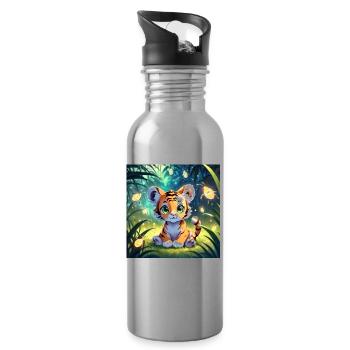 Niedlicher Baby Tiger - Trinkflasche mit integriertem Trinkhalm - Lightsilver - Rechts