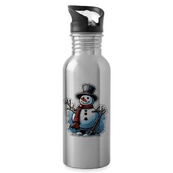 Schneemann / Winter / Schnee / Comic / kalt - Trinkflasche mit integriertem Trinkhalm - Lightsilver - Rechts