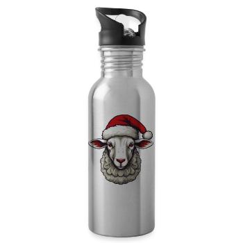 Sheep Head Lamb Christmas Portrait - Water bottle with straw - silver - Right
