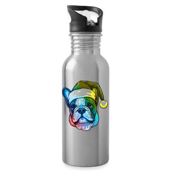 French Bulldog Dog Head Christmas Colorful - Water bottle with straw - silver - Right