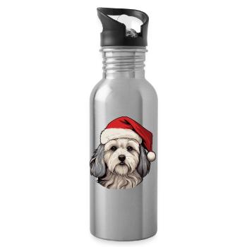 Maltese Dog Christmas Funny Xmas - Water bottle with straw - silver - Right