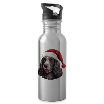 Cocker Spaniel Hund Weihnachten Lustig Xmas - Trinkflasche mit integriertem Trinkhalm - Lightsilver - Rechts