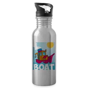 Cartoon image of a funny tugboat - Water bottle with straw - silver - Right