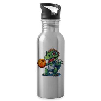 Basket-ball Dinosaure T-Rex Joueur Sports Cartoon - Gourde avec paille intégrée - argent clair - Droite