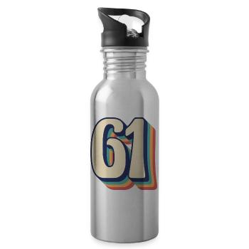 Vintage Retro T-Shirt Nummer 61 Sixty One - Trinkflasche mit integriertem Trinkhalm - Lightsilver - Rechts