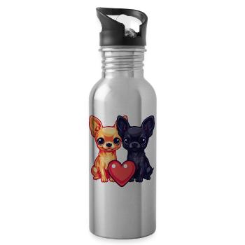 Chihuahua Hunde Paar Verliebt Valentinstag - Trinkflasche mit integriertem Trinkhalm - Lightsilver - Rechts