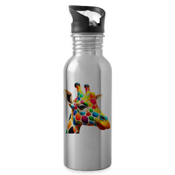Giraffe farbig und bemalt wie Harlekin - Trinkflasche mit integriertem Trinkhalm - Lightsilver - Rechts