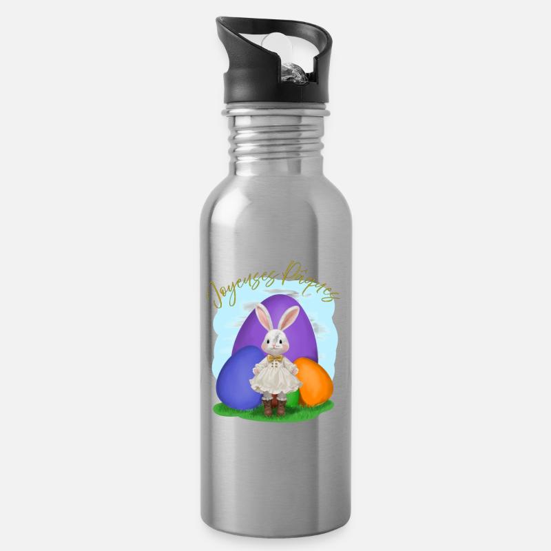 Easter Rabbit - Water bottle with straw - silver